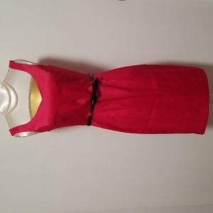NEW A. Byer Hot Pink V-Neck Sleeveless Belted Satin Sheath Dress Junior Size 9